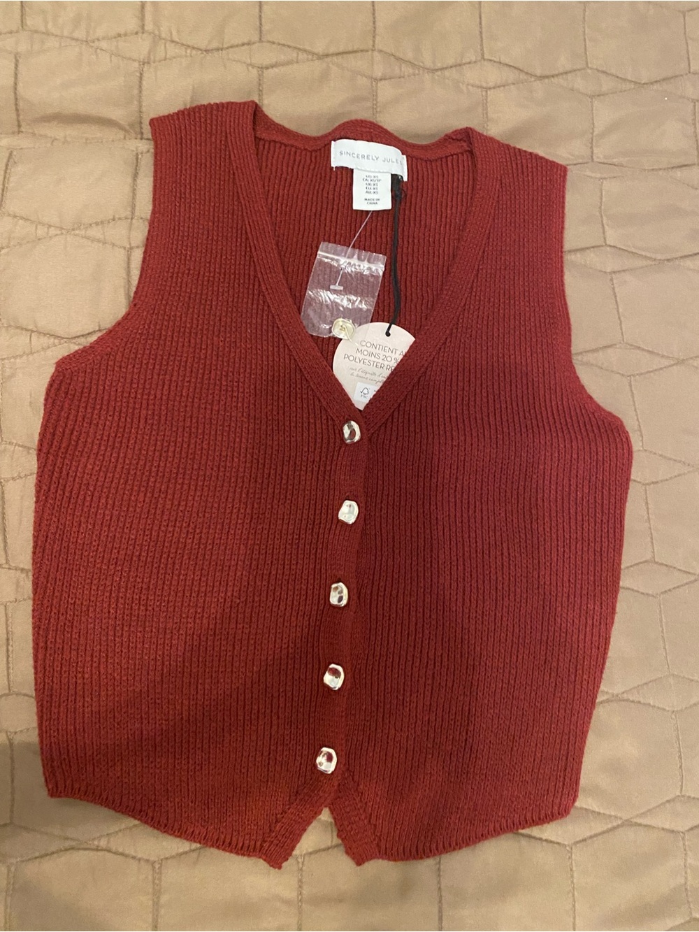 Sincerely Jules XS Button Front Vest shirt Rust Red